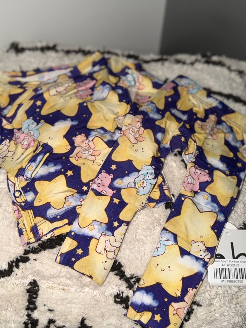 Care Bears x Birdie Bean Newborn Bamboo Pajama Set Stars Clouds NB 0-3 Months